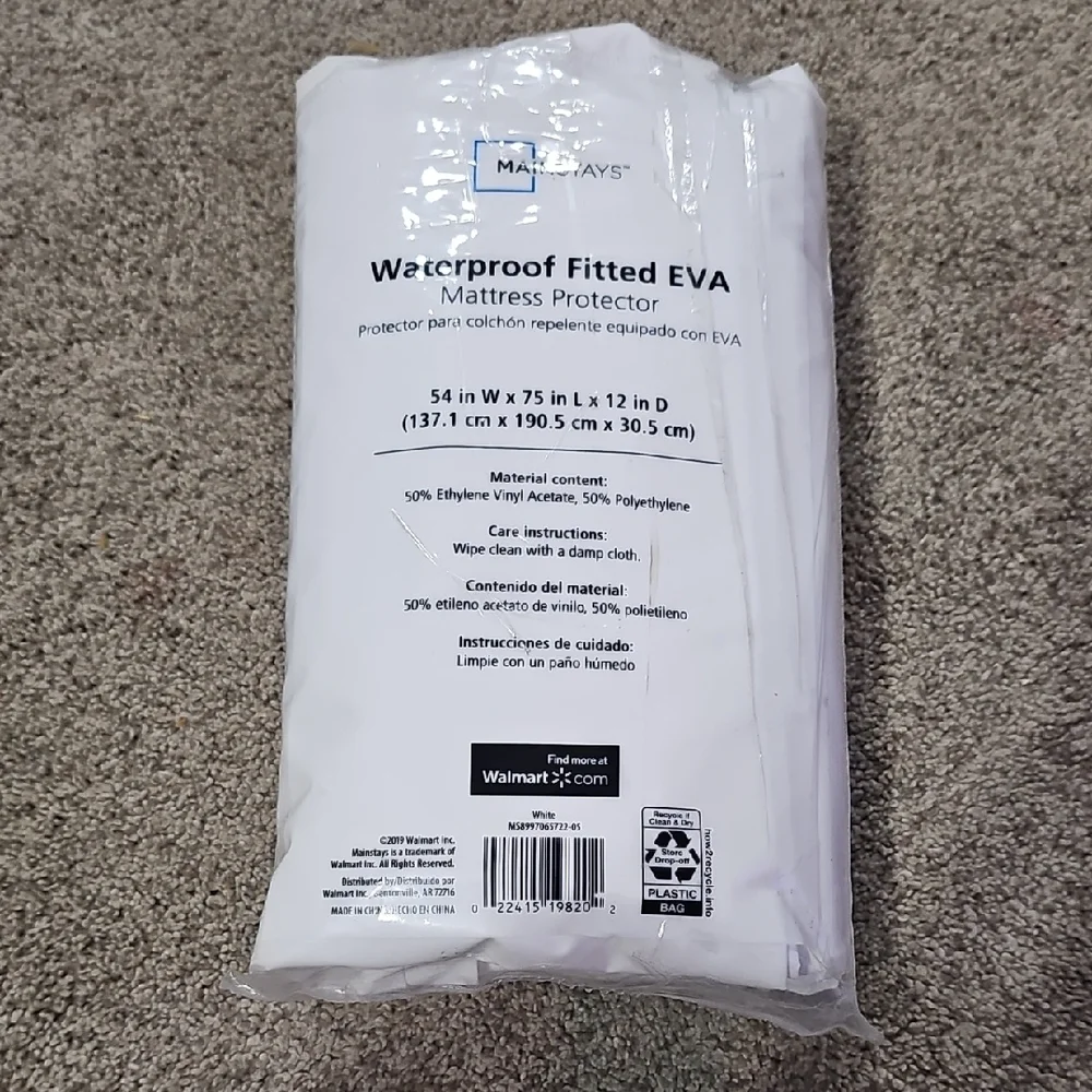 Mainstays Waterproof Fitted EVA Mattress Protector - White